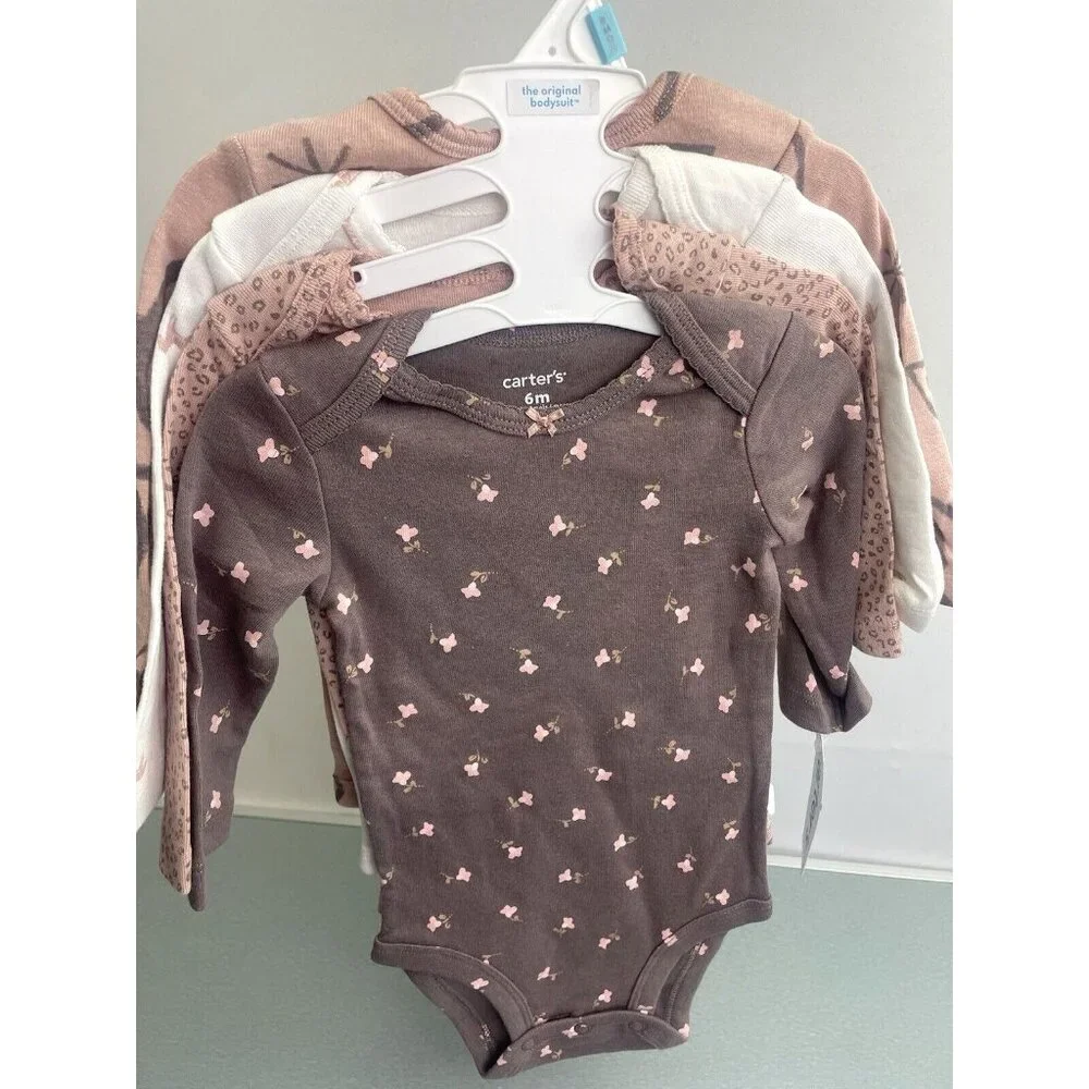 CARTER'S BABY GIRL 4-PACK HORSE & FLOWERS 100% COTTON BODYSUITS SIZE 6 MONTHS - Picture 9 of 9